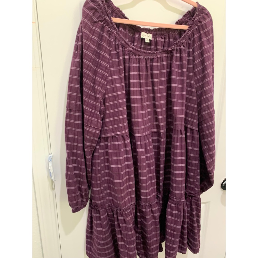 Wonderly Purple Striped Tiered Long Sleeve Mini Dress Plus Size 2X
